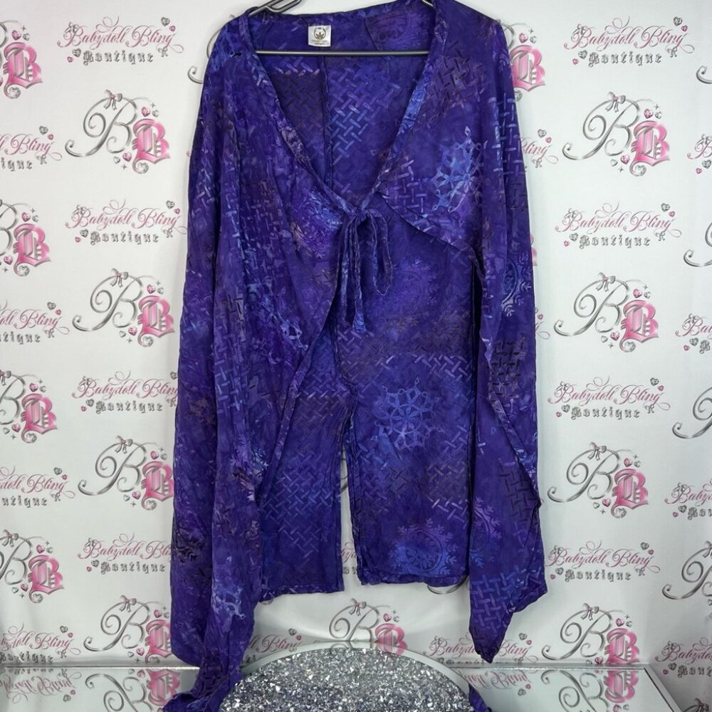 Golden Lady Purple cardigan wrap cape coverup  Tie-Front Blouse
